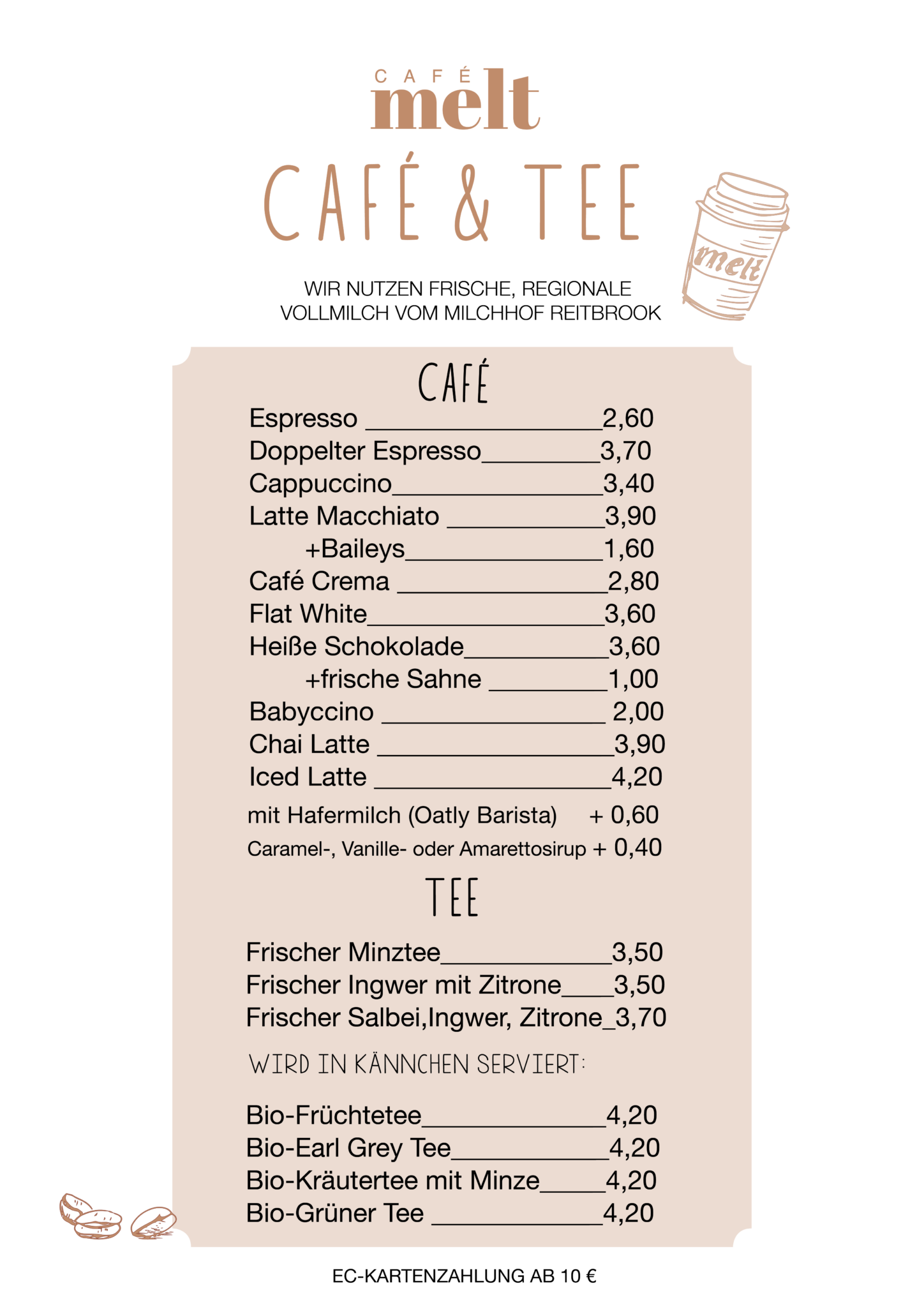 Speisekarte Café Melt